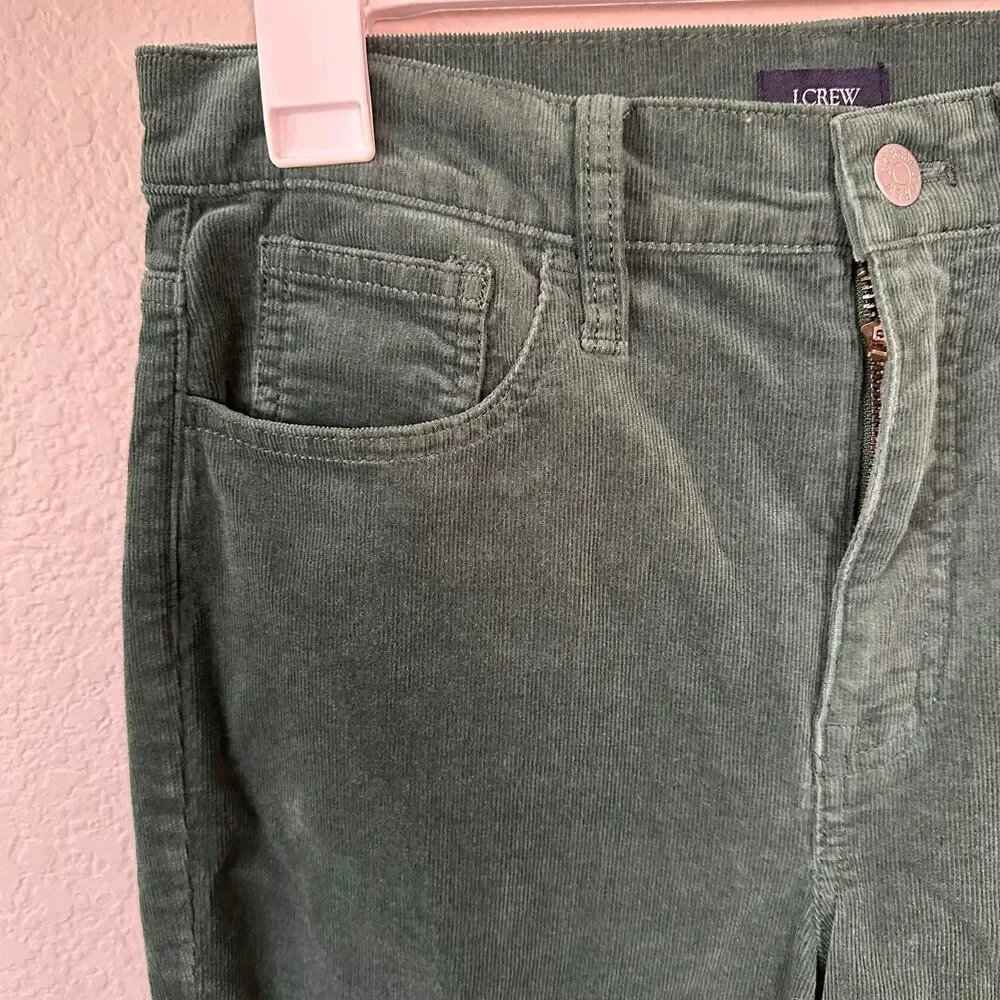 J.Crew Re-Imagined Corduroy Pants 27 Green High Rise Straight Toothpick Fall